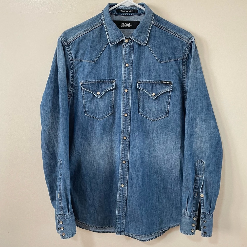 Replay Men's Blue Denim Shirt